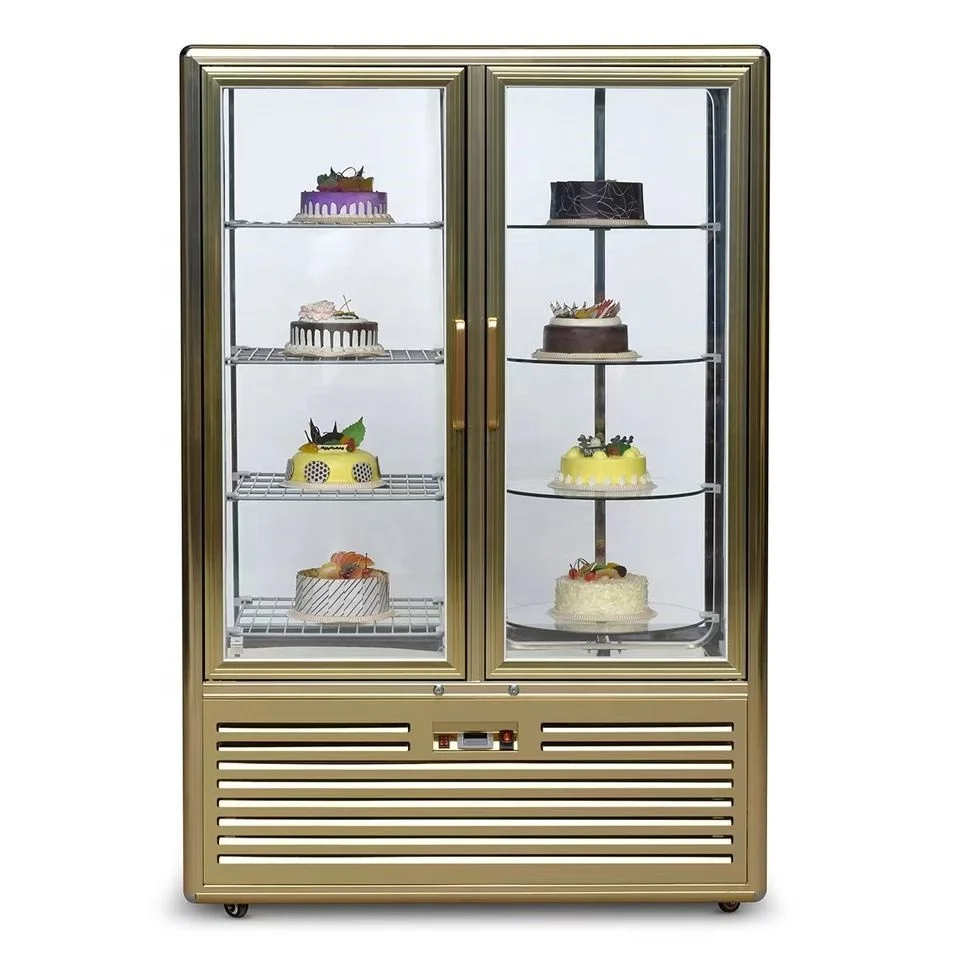 2 glass door upright Cake display fridge chiller /Air Cooling Frost-free Bakery Rotating Refrigerator showcase