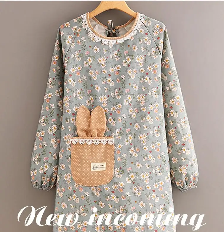 All-cotton household high appearance level slub cotton apron Waterproof long sleeve hand wipe apron