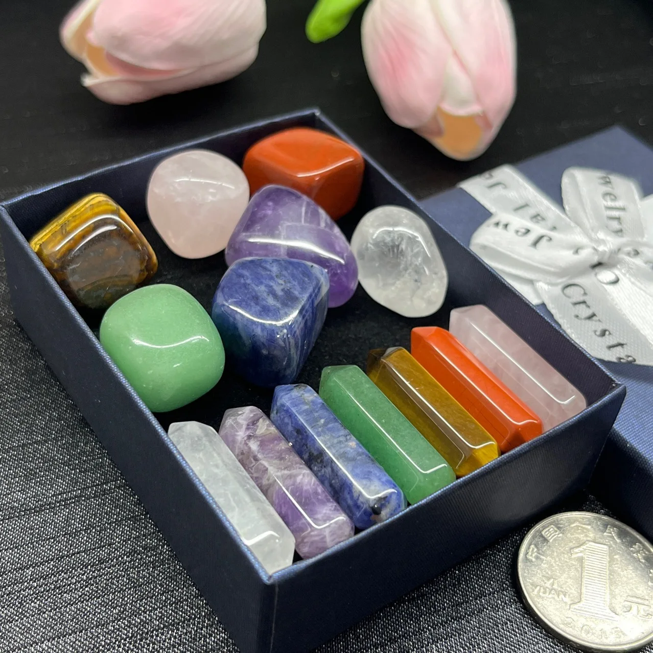 Factory Wholesale Natural Crystal Double Head Tip Hexagonal Healing Wands with 7 Chakras Crystal with Gift Box