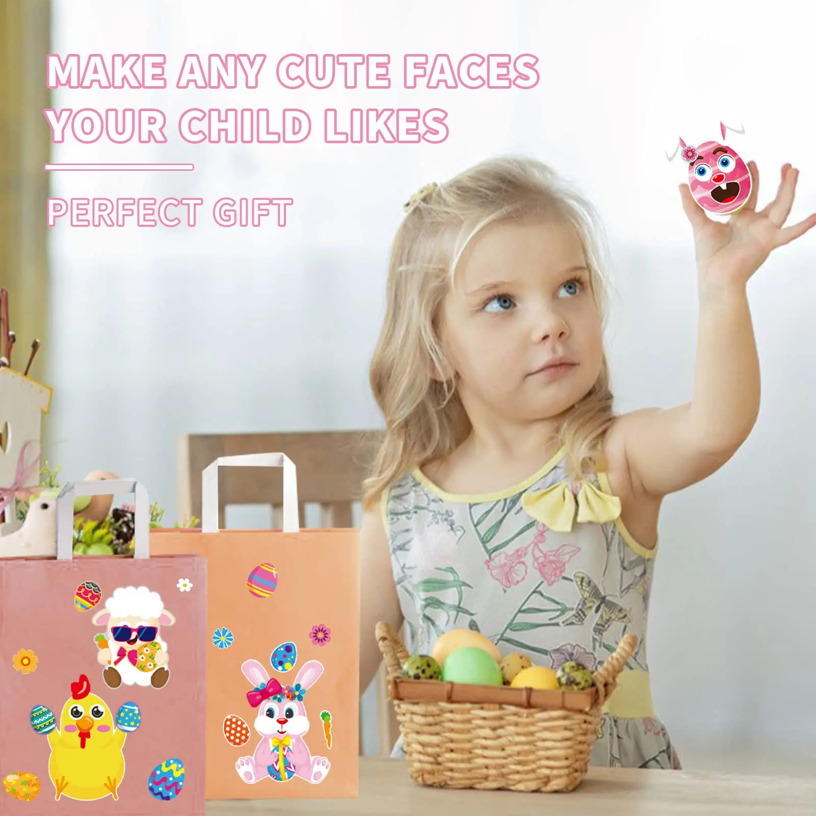 24pcs Easter Stickers for Kid, Make-a-face Easter Stickers for Child Easter Egg Farm Animal Rabbit Chicks