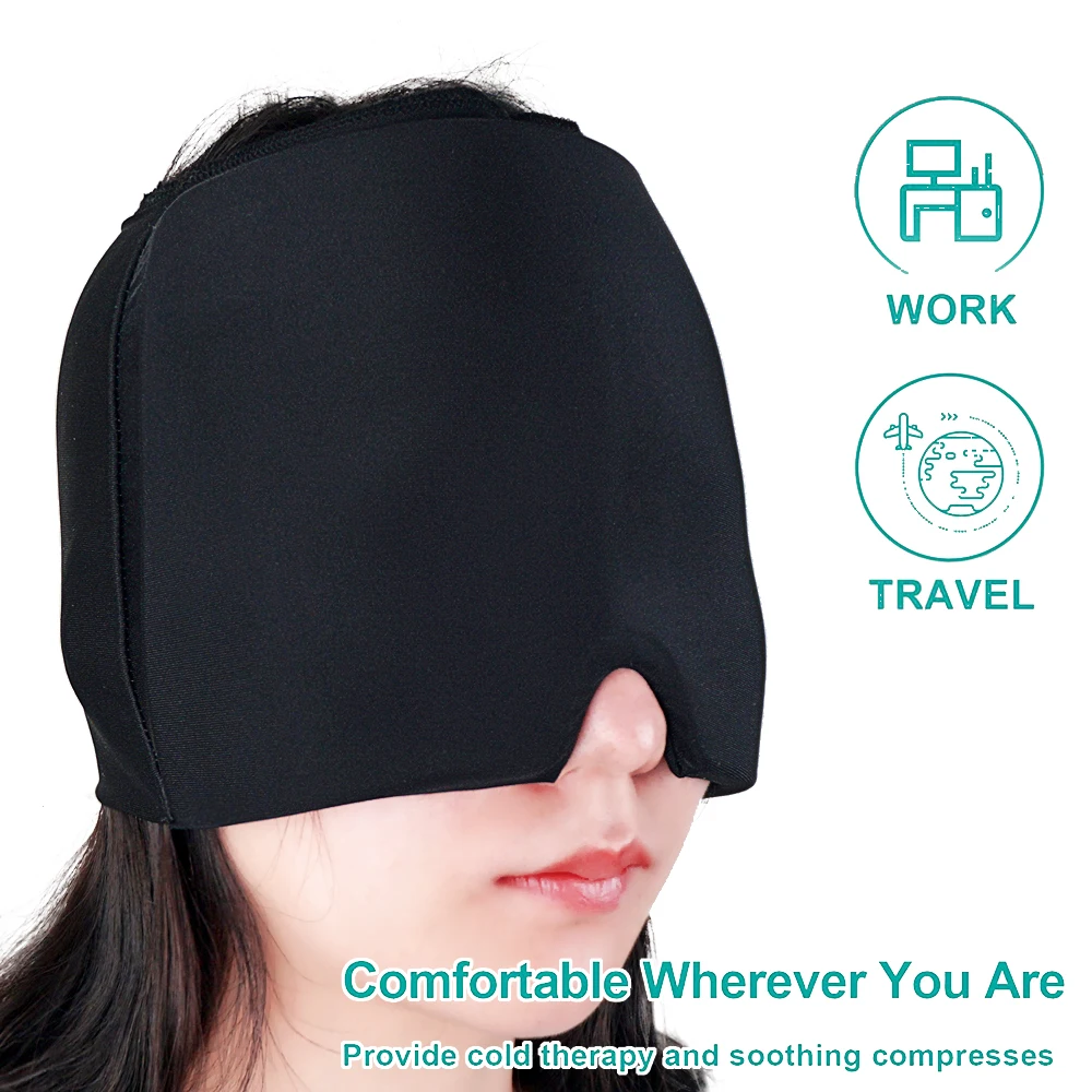 Double layer Migraine Relief Cap Soothing Headache Ice Pack Mask Cooling Gel Hat Face Cold Compress Head Wrap for Tension Stress