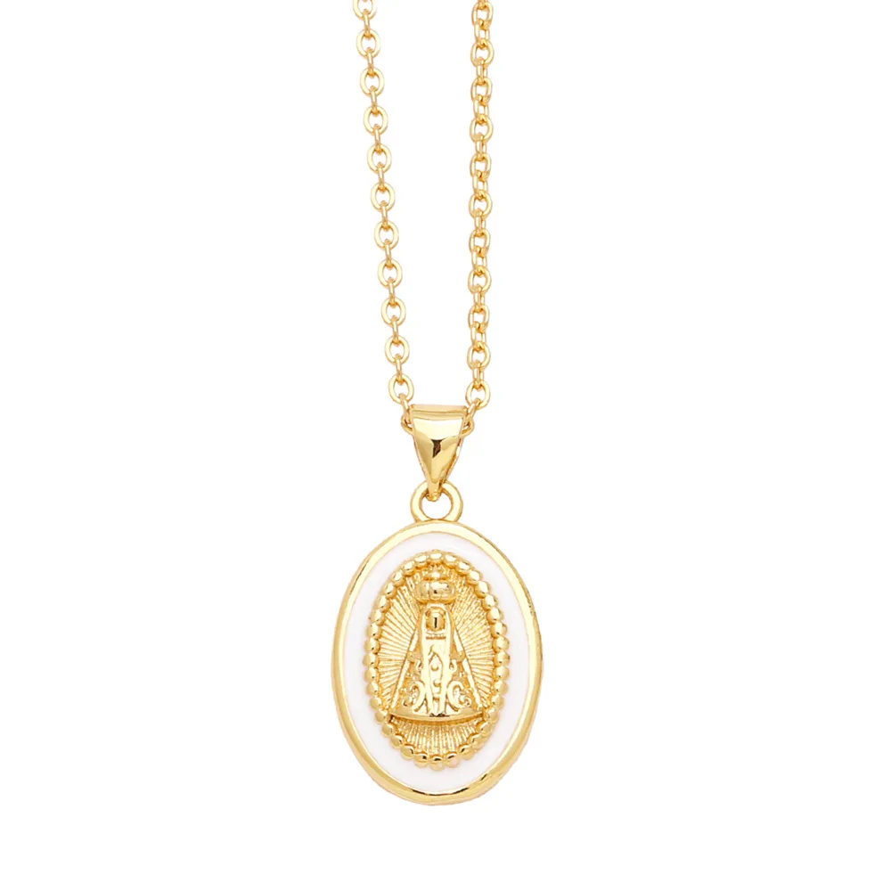 Enamel Colorful Virgin Mary Necklaces 18K Gold Plated Our Lady of Aparecida Necklaces for Women Fashion Jewelry