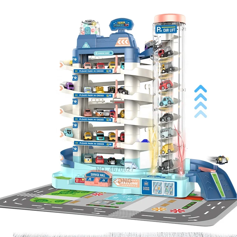 Electric Building Parking Lot Rail Car Adventure Racing Track Toys Children Brain Mechanical Interactive Multilayer Garage Game