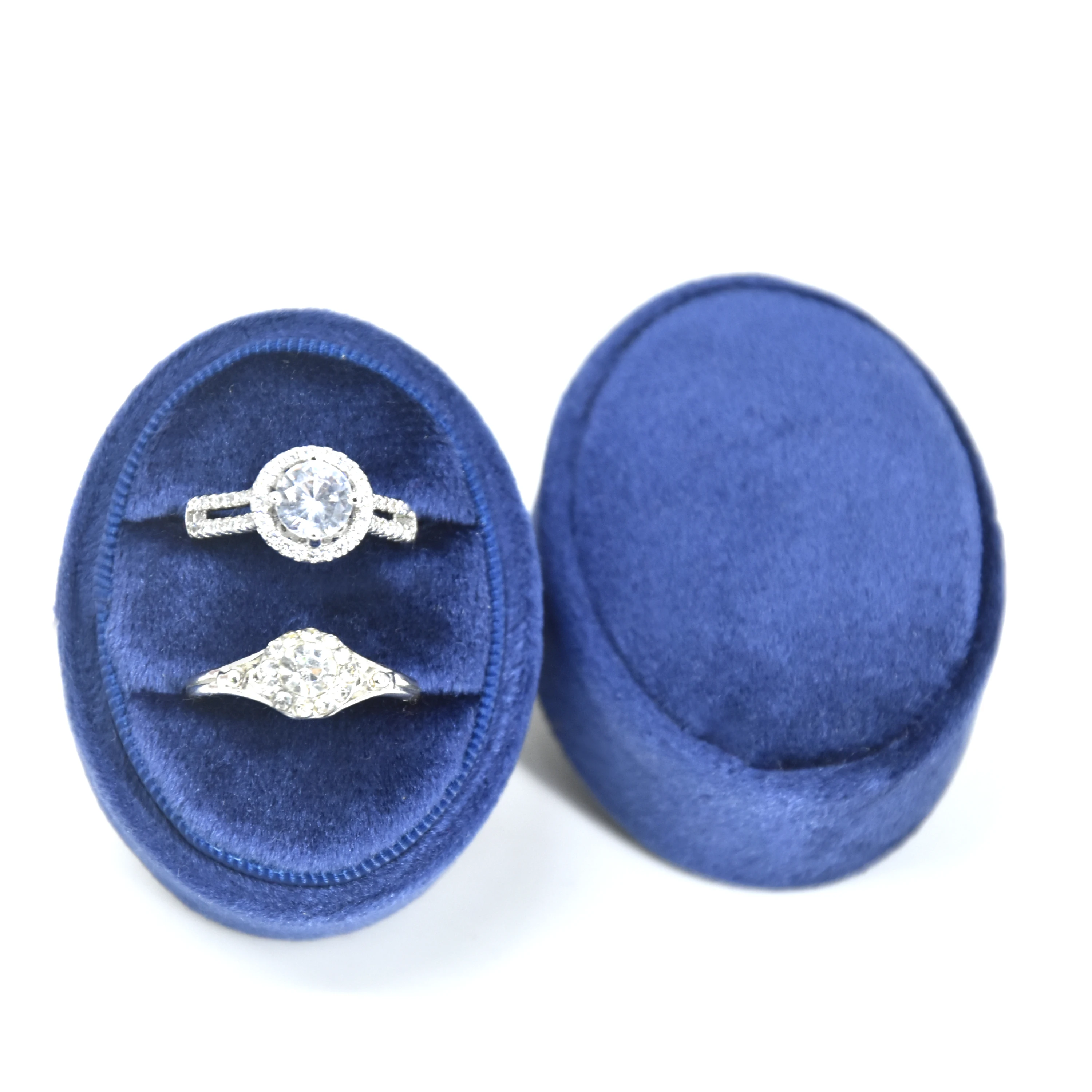 Delicate Handmade custom small oval ring earrings velvet travel round pink jewelry box