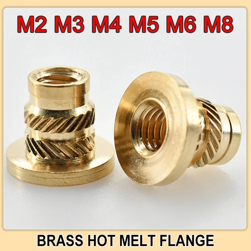 M2 m3 m4 m5 m6 m8 Brass Heat insert Hot melt Knurl flange Copper nut Thread injection Embedding T-Type Nut for 3D Printer