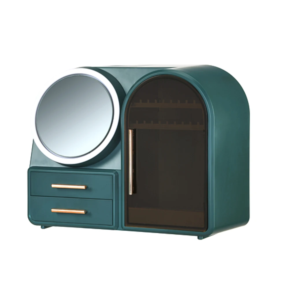 
Cosmetic Display Case With Rotatable Mirror And Fan And LED Light Cosmetics storage display rack with drawer 