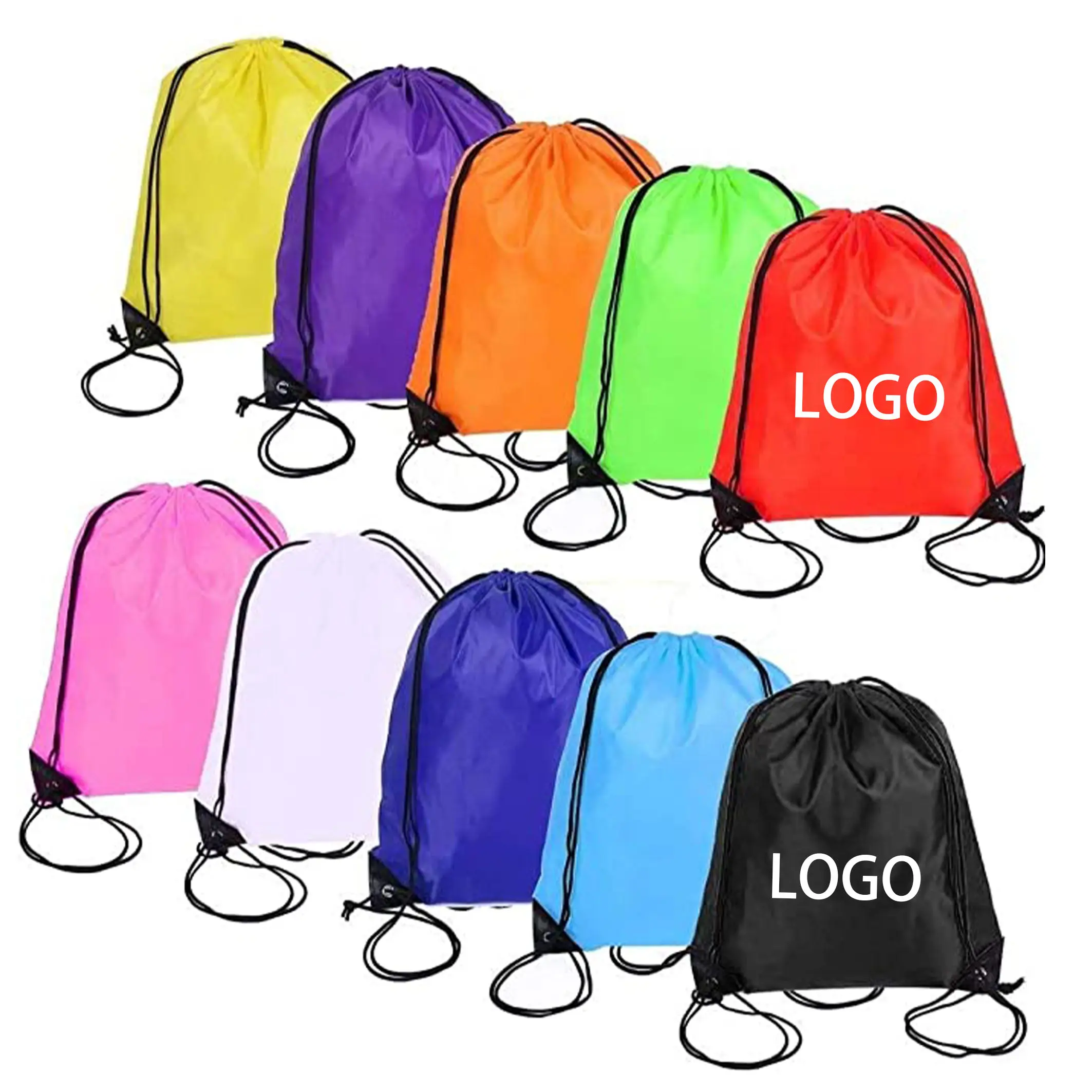 Custom Logo Bags 210d Polyester Draw String Sports Backpack Promotional Bag Custom Polyester Drawstring Bags