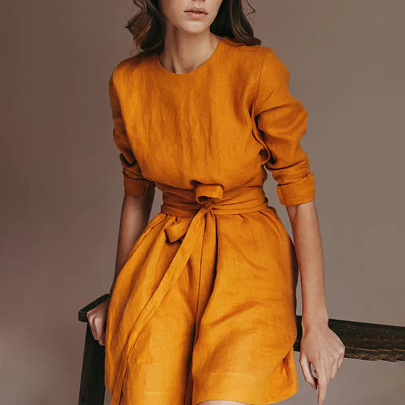 Custom Women Cotton Linen Dresses Wrap 100% Linen Dress