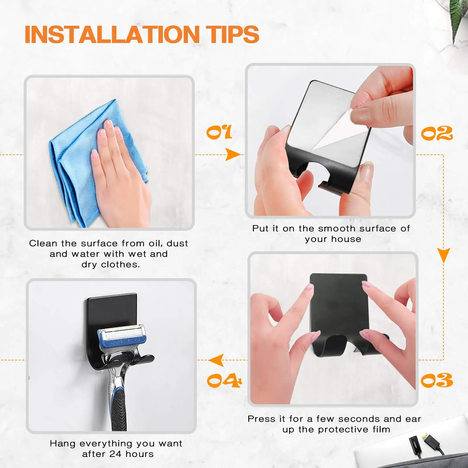 Self-adhesive Multifunctional  Duty Utility Storage hooks wall organisation Bathroom Stainless Steel 304 Razor Holder