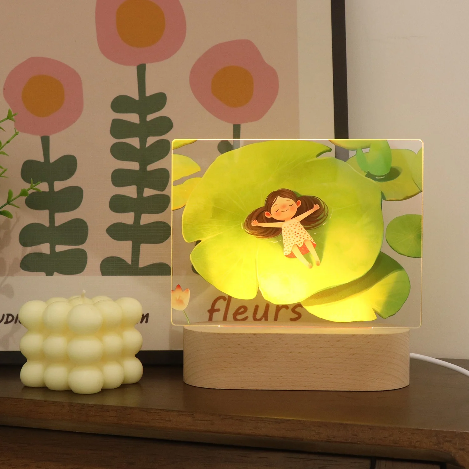 Christmas Cute Sleep Light Led Sleeping Lamp UV Print Wooden Night Lights for Kids Room