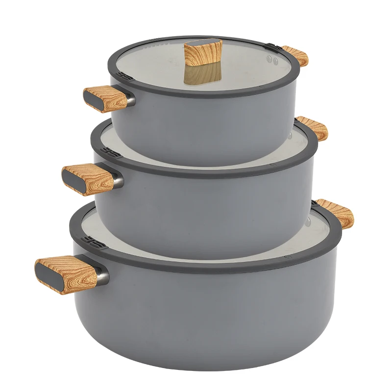 Food Grade Wooden Ears Granite Nonstick Pot Set Cookware Set Cooking Soup Stock Pot Casserole