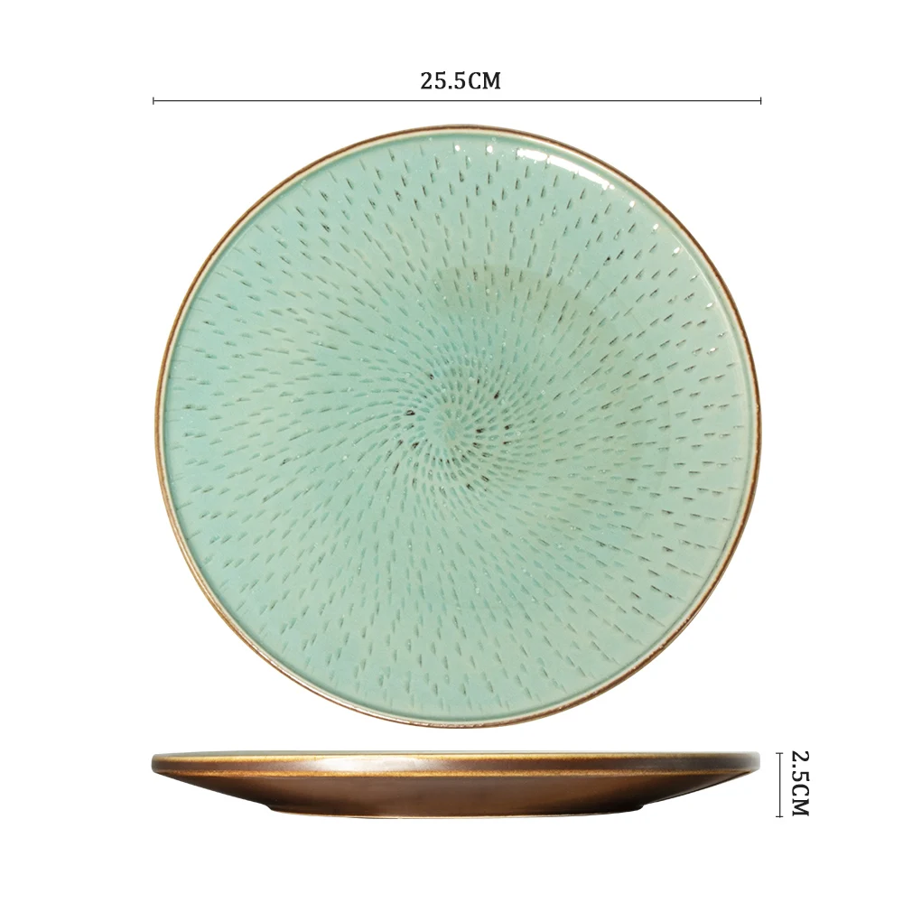 Earthware Handmade Dinner Plate Rustic Green Porcelain Tableware dinner