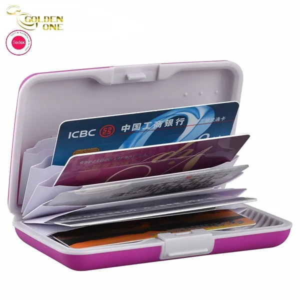 Hot Sale Women Custom Logo Color Pu Leather Stainless Metal Slim Credit Wallet Card Holder For Business Gift