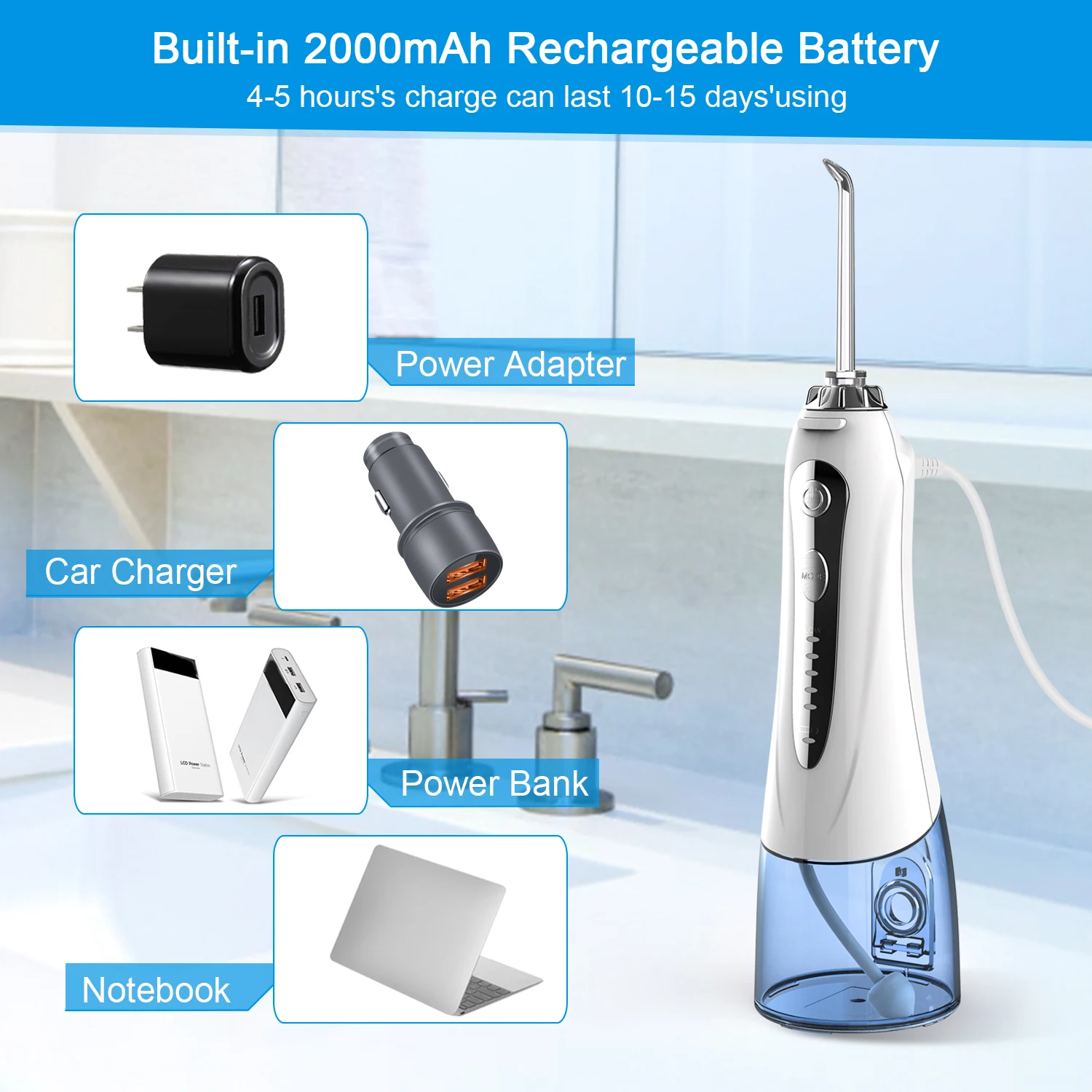 Portable oral irrigator electric water dental flosser h2ofloss cordless water floss for home travel
