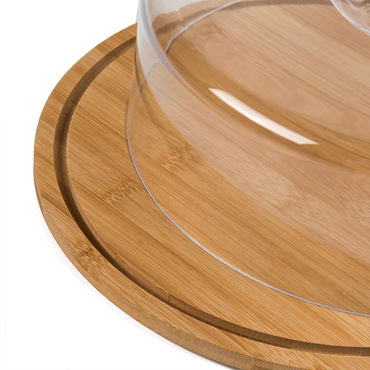 HOT sale Bamboo Bread Cake Display Stand,Buffet Display Tray,Transparent Cover Dessert Plate