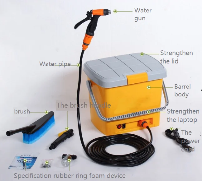 Portable 12V car washing machine with cigarette lighter power plug, water flowers spray brush head set 20L electric car washer