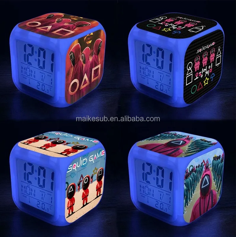 Настольные часы с сублимационным рисунком 3d светодиодные цифровые изменением семи цветов будильник игра-кальмар