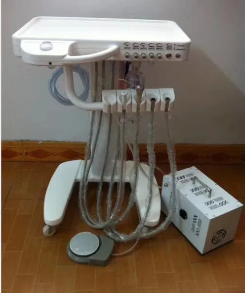 Easy handle Dental mobile cart Unit 4 hole with 600ml bottle for dental treatment