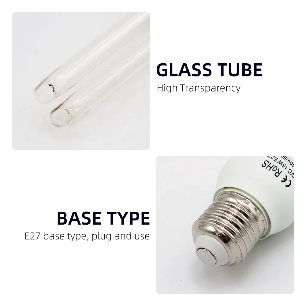 AC220-240V High Ozone Ultraviolet Sterilizing Lamp Bulbs E27 UVC Disinfection Bulb 253.7nm UV-C Light Bulb 15W Indoor Sterilizer