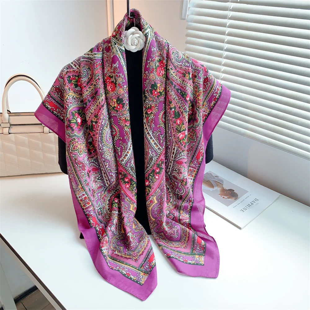 Wholesale 100% Polyester 110x110cm Ethnic Scarf Printed Designer Headscarf Big Size Square Shawls