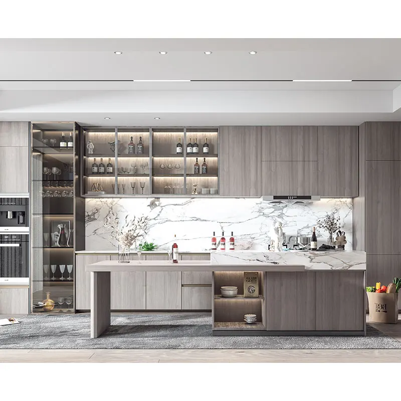 Wood pattern Metal ECO Friendly Fireproof Water Resistant Aluminium furniture Modular Kitchen Cabinet