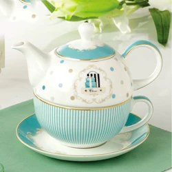 Custom Ceramic Tea for One Set Bone China Teapot with Decal Gold Rim