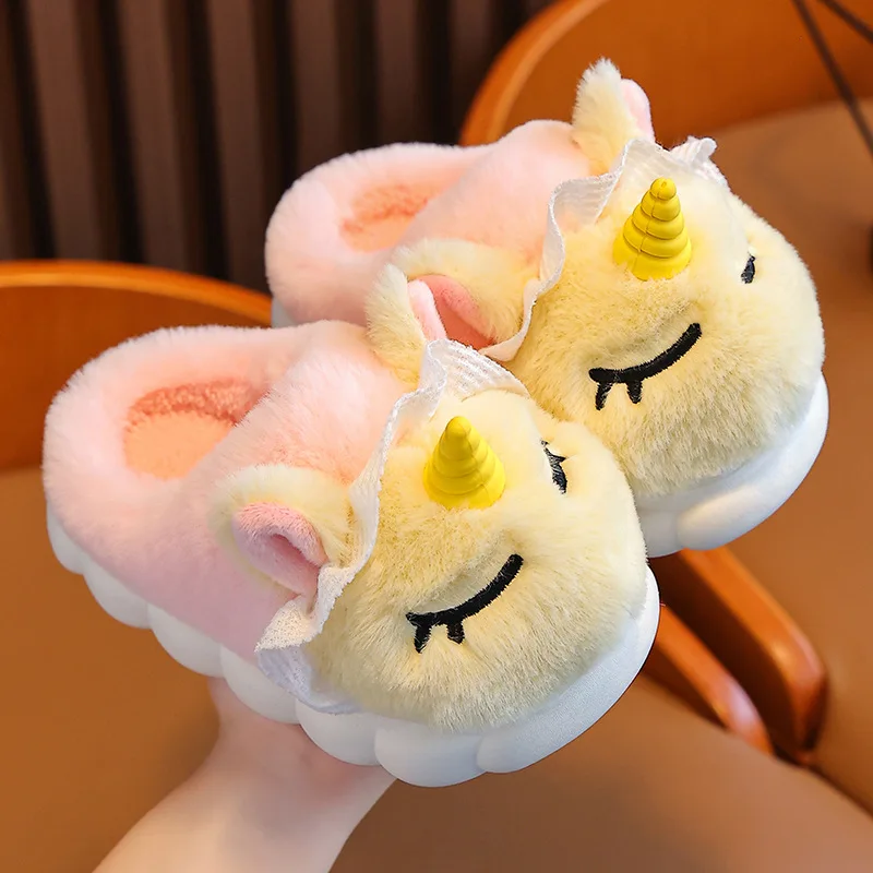 Top sale guaranteed quality novelty 3d character plush unicorn animal slippers for kids