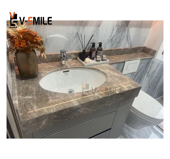 Custom polish honed natural stone gray marble shower pan bathroom decoration