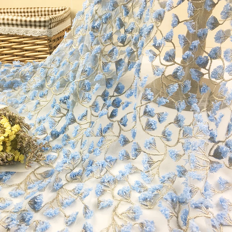 Fashion 3D colorful flower embroidery lace fabric