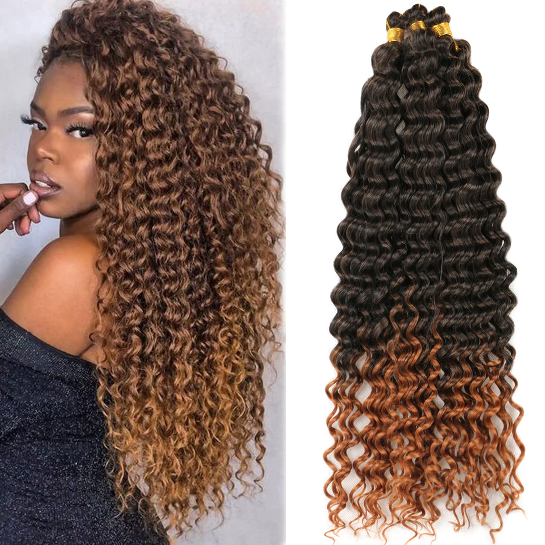 Deep Wave Ombre Color Crochet Braids 22inch Curly Synthetic Braiding Hair Extensions  deep twist Hair