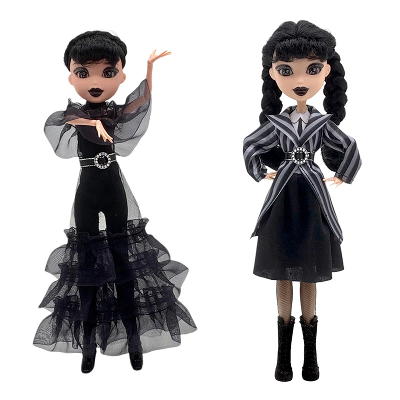 11inch Hot Sale Wednesday Addams Dress up Dolls Gothic Colorbox Girls Gift For Kids Clothing Doll Plastic