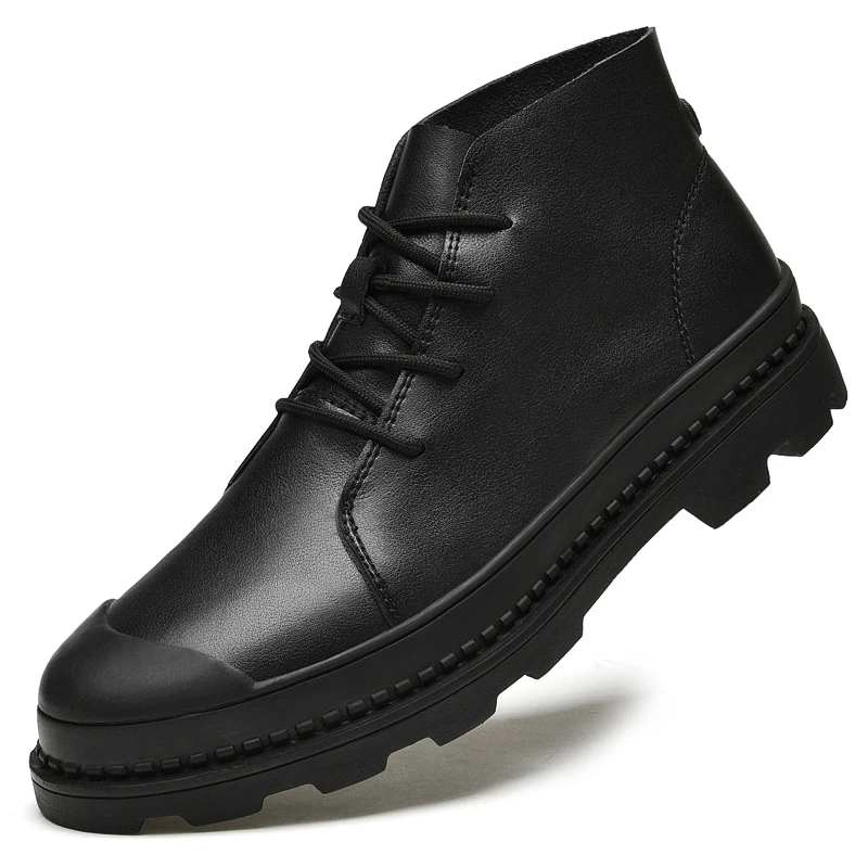 New High Quality Cow Leather Boots Male Casual Motorcycle Ankle boots for men Lace-Up Basic Tooling shoes Work Boots Big Size