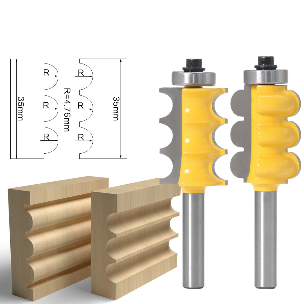 2PC 8mm Shank Triple Bead & Triple Flute Large Molding Router Bits Set Line knife Woodworking cutter