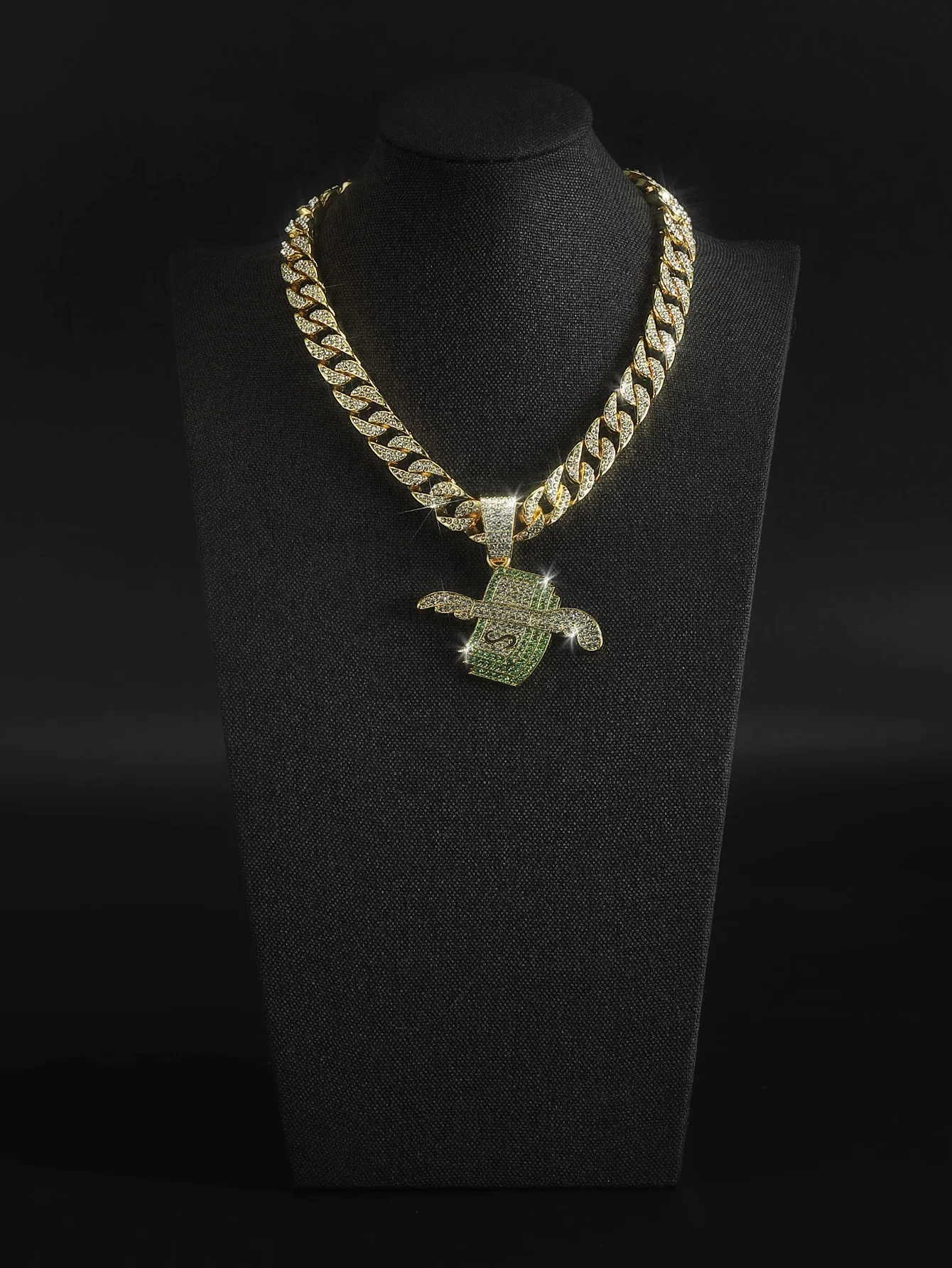 Hot Sale Men Hip Hop Diamond Dollar Pendants Necklace Fashion Cuban Dollar Pendants Necklace Chain