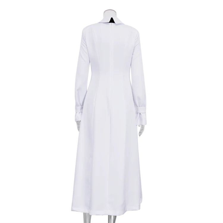 Designer Clothes Preppy Tie Shoulder Padded Long Sleeve Shirt Style Ladies Slit Dresses Casual White Long Shirt Dress For Women