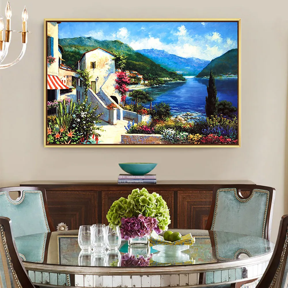 Custom design high resolution mediterranean seaside landscape painting