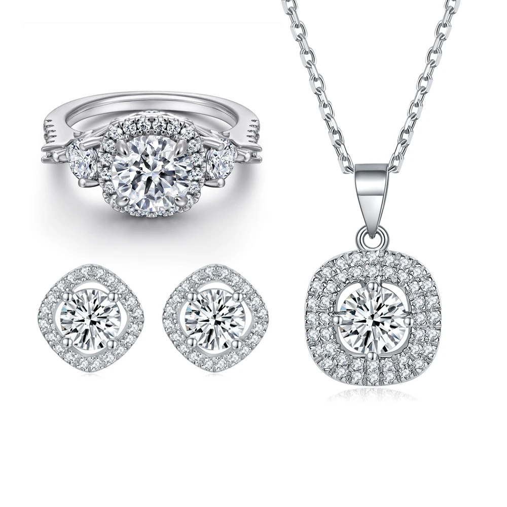 Fashion Simple Jewelry Set Fine Jewelry Diamonds Halo S925 Sterling Silver Classic Colored Stones Wedding Jewelry Sets
