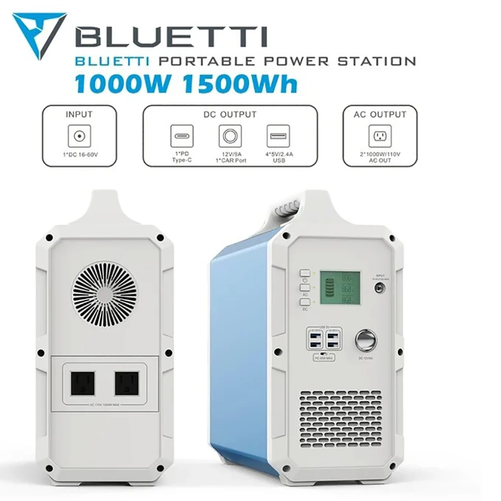Bluetti 1500Wh Solar Solution Outdoor Power Backup Generator Portable 1000 Watt Solar Power Station