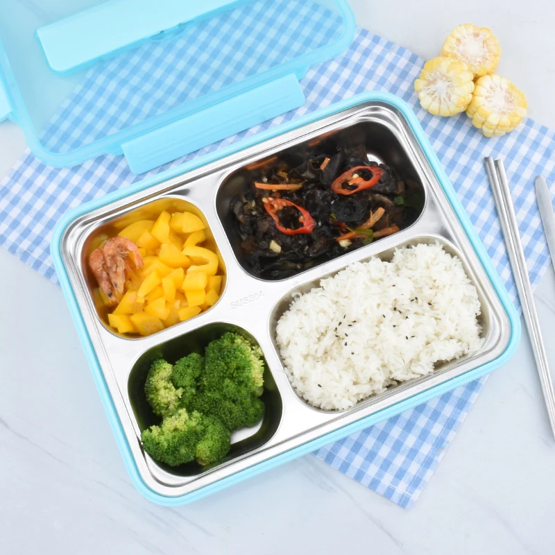 wholesale school Stainless steel  304 food container portable lunch box with airtight Lid and 4 compartments