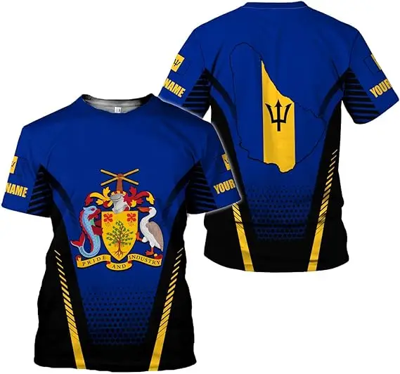Personalized Customise Barbados Shirts For Men Summer Barbados Flag Tshirt Manufacturers Direct Selling Polyester Casual T-Shirt