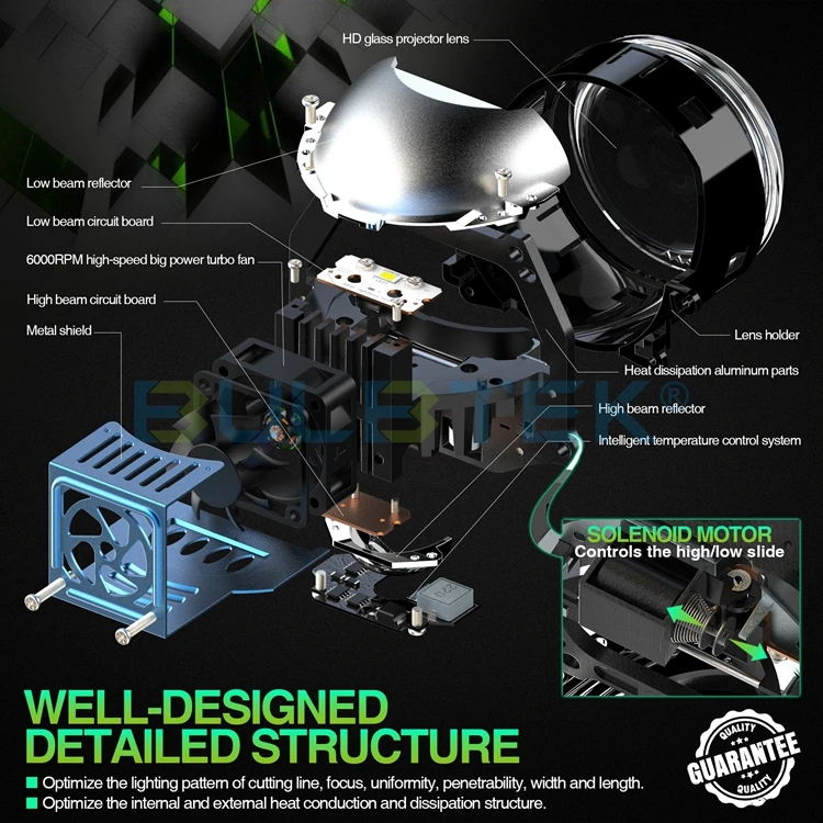 BULBTEK AD32 300W High Beam Low Beam 6000k 6500k Car BiLED 3.0 Inch Headlight Lens 30000lm Bi LED LED BiLED Projector Lens