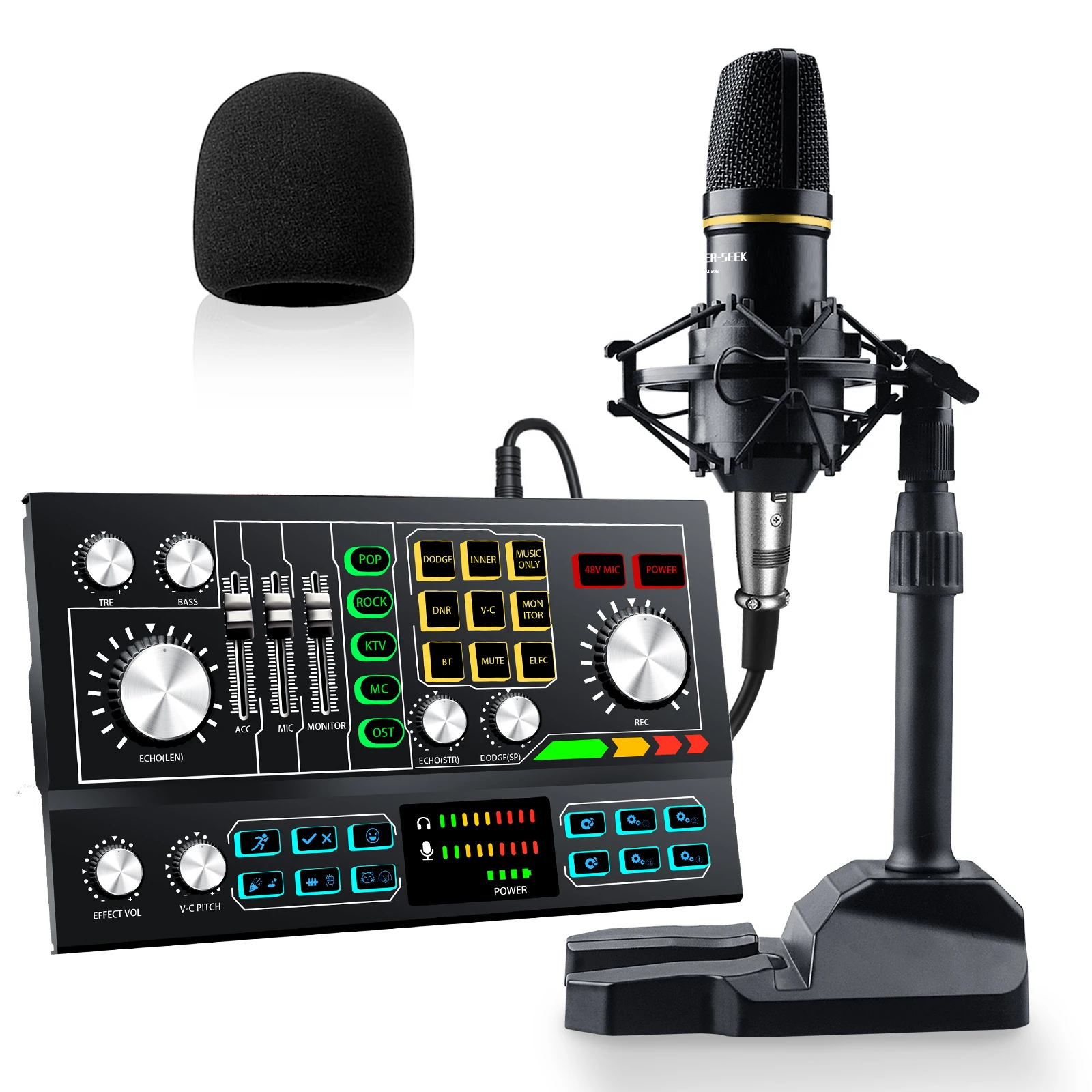 Audio Interface Mixer Studio Recording Sound Card All-In-One Kit With Condenser Microphone DJ Monitor Headphone