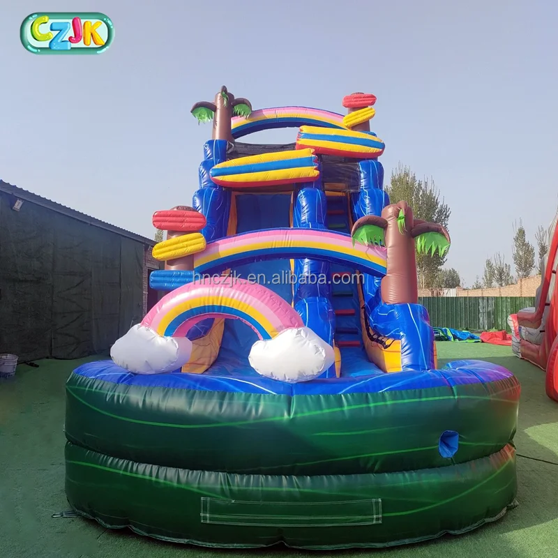 Hot Sale Tropical Theme Beach Kids Party Bounce House Inflatable Water Slide With Swimming Pool For Backyard