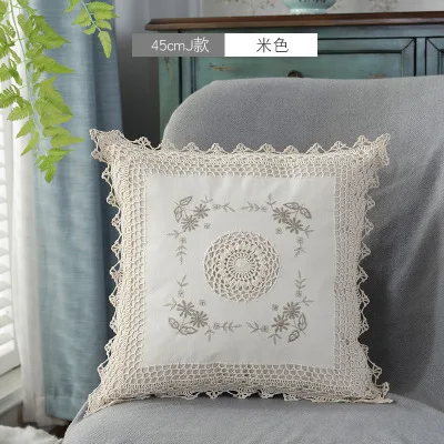 Vintage Hand-crocheted Cotton Thread Hollow Woven Blend Set Square Lounge Chair Knitting Sofa Decorative Pillow Case