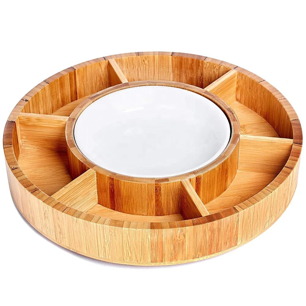 Rotating bamboo taco serving platter serving tray