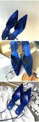Pumps  Latest Design Sequins Cross Strappy Luxury Pointed Toe Wedding Bridal Shoes Lace up Navy Loyal Blue Heels for Women