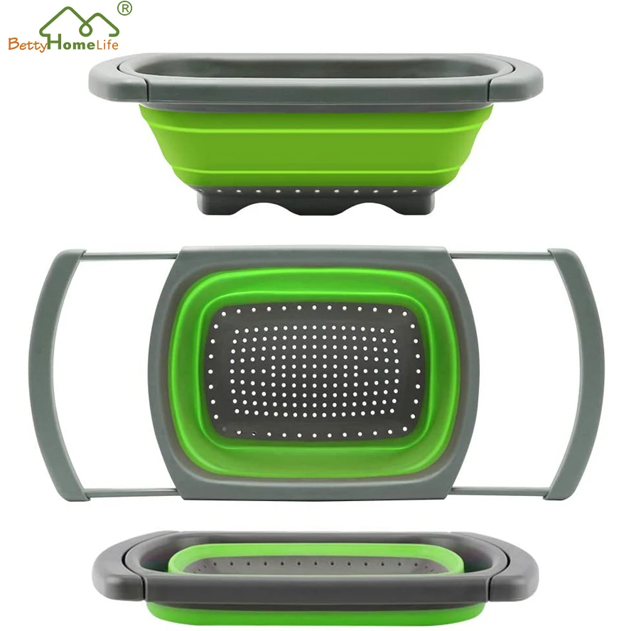 Amazon Hot Selling Rectangle Shaped Collapsible Colander for Kitchen Over the Sink Strainer with Extendable Handles