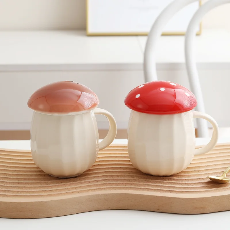 Tiktok Creativity Ceramic Mushroom Mug Cute Coffee Mugs With A Lid 8.5Oz  Fun Cups Birthday Gift Ladies Children
