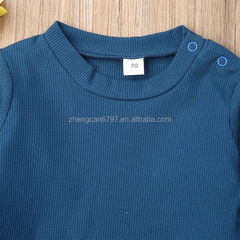 Cotton Pajama Baby Solid Knit Ribbed Two Piece Set Long Sleeves Top Pants Kids Suit For Boys