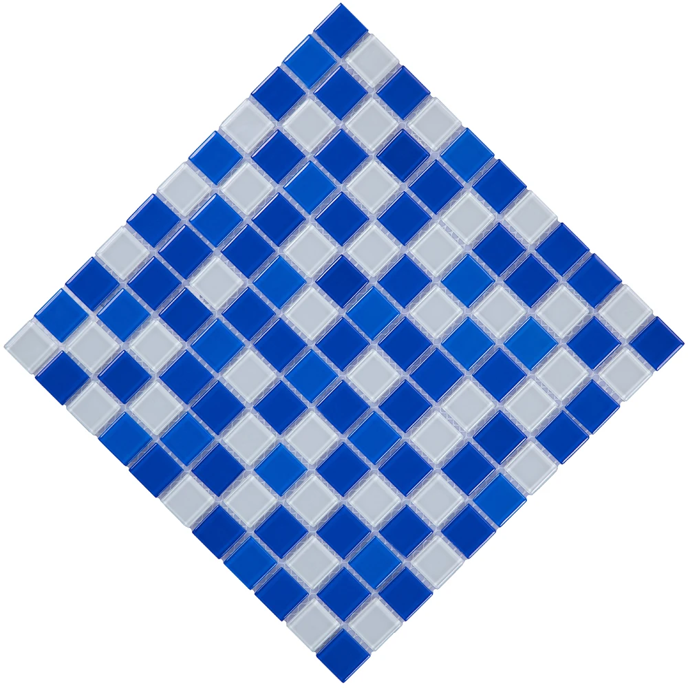Blue white square classical swimming pool glass mosaic tiles for hotel project